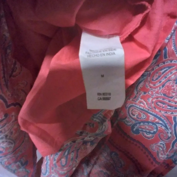 Lucky Brand Midi Dress Coral Blue Border Print Felice Boho Medium - Picture 14 of 16